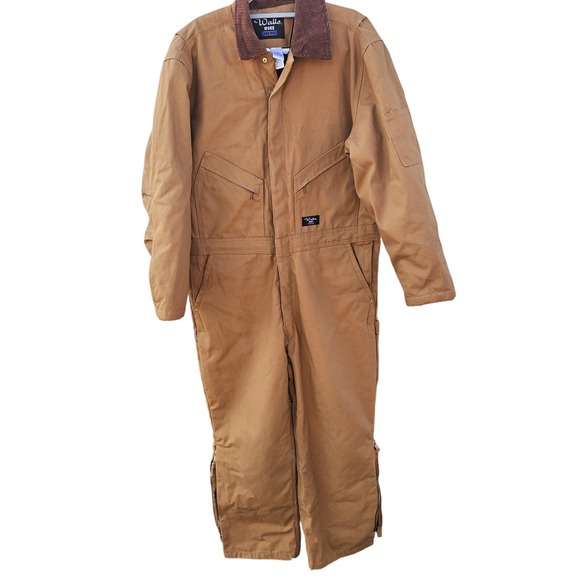 Walls Workwear Coveralls Mens Large Short Brown Insulated Canvas Zip Work Suit - Picture 1 of 13